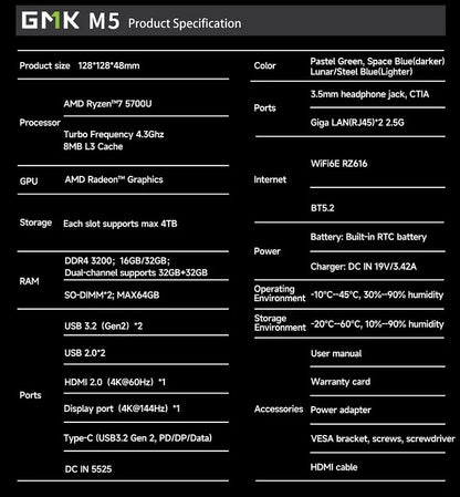 1015-GMKtec AMD Ryzen 7 5700U Mini PC--NucBox M5 Pro